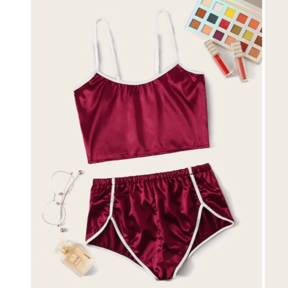 Contrast Satin Lingerie Set